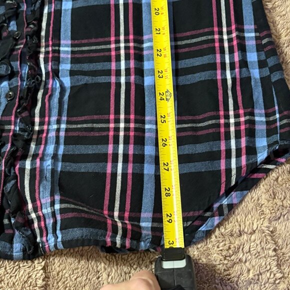 NWOT Betsey Johnson Intimates Ruffle Plaid Button-Down Flannel Sleep Shirt S - Picture 8 of 14